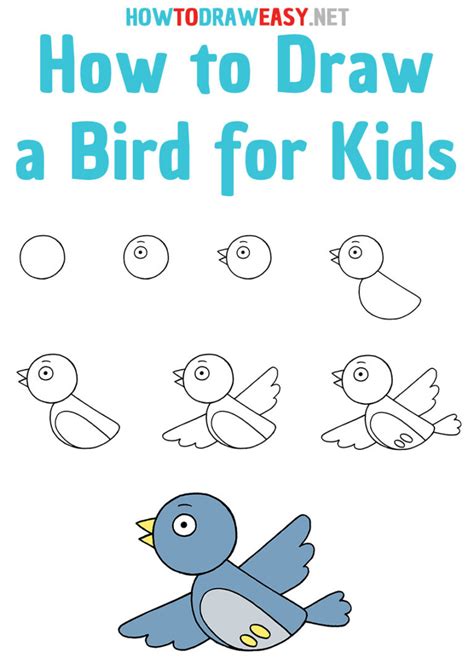 At the bottom of the torso, depict two thin paws and the add fingers. . How to draw a bird for kids